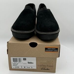 Clarks Airabell Suede Mid Loafer Womens Black Shoes Size 8 Wide NEW‎